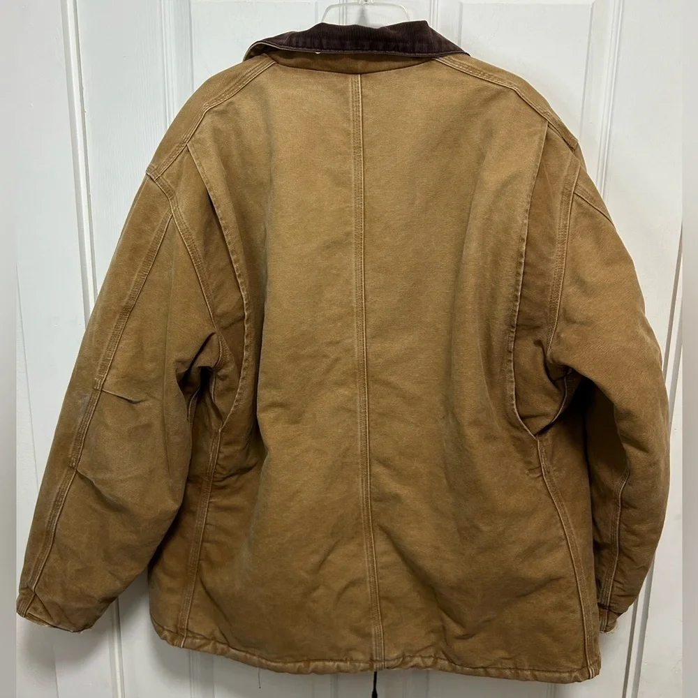 Carhartt Men's Y2K Tan Field Jacket with Brown Collar